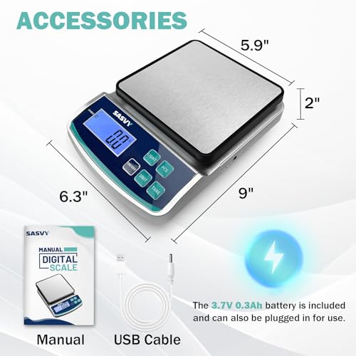 SASVY Digital Lab Scale 5000g x 0.1g oz/lb/g/kg Precision Electronic Scientific Scale Analytical Balance for Laboratory Je...