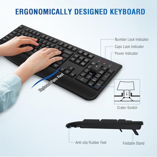 Wireless Keyboard and Mouse Combo, Full-Sized 2.4GHz Wireless Keyboard with Comfortable Palm Rest and Optical Wireless Mou...