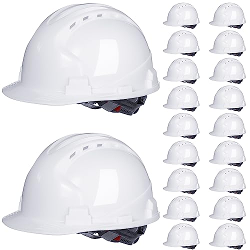 Leumoi 20 Pack 4 Pt. Suspension Hard Hat Bulk Safety Helmets ABS Ratchet Hard Hats Adjustable Construction Hardhats with V...