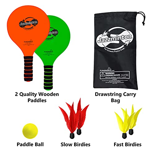 Jazzminton Select Paddle Ball Game with Carry Bag - Indoor Outdoor Toy - Play at The Beach, Lawn or Backyard - 2 Wooden Ra...