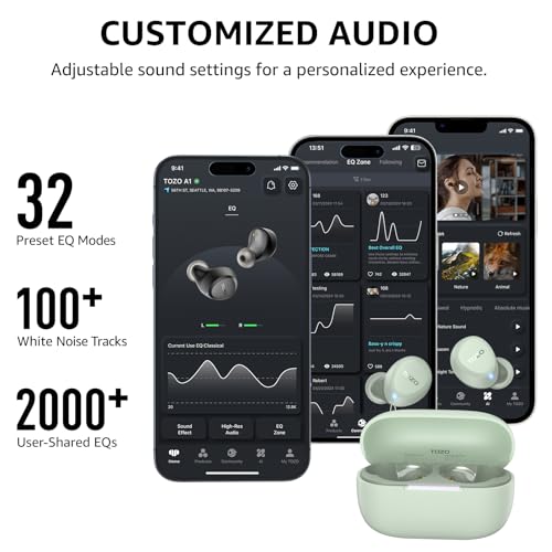 TOZO A1 Wireless Earbuds Bluetooth 5.3 Light Weight in Ear IPX5 Waterproof Headphones 2 Mic for AI Calls, Immersive Premiu...