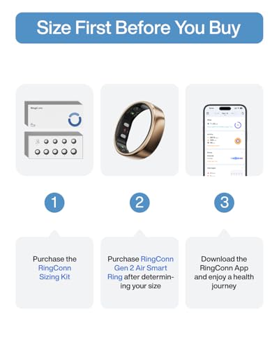 RingConn Gen 2 Air, Ultra-Thin AI Smart Ring, 10-Day Battery Life, Fitness/Sleep/Stress/HR Tracker for Women&Men, No App F...