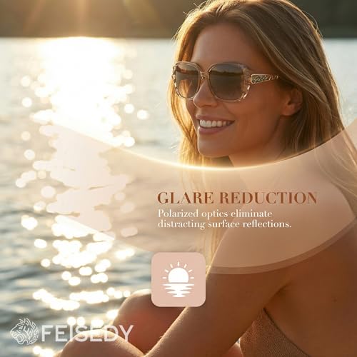 FEISEDY Polarized Women Square Sunglasses Sparkling Composite Shiny Frame B2289