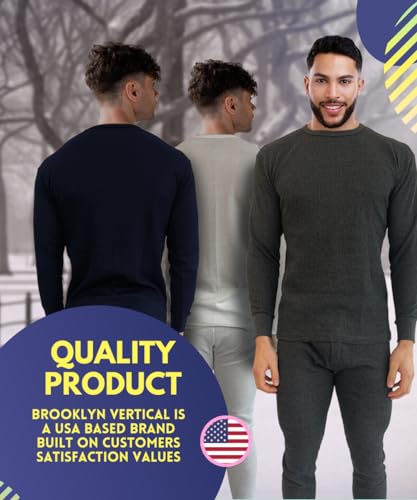 BROOKLYN VERTICAL Mens 2-Piece Waffle Thermals Set | Long Sleeve Shirt, Pants | Thermal Base Layer Set for Cold Weather