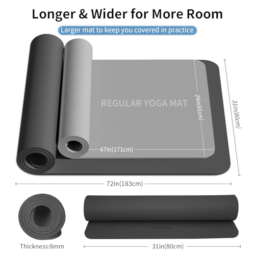 WOHAO Extra Wide & Thick 8mm Yoga Mat, 72"x31.5" Large Non Slip Exercise Mat, Premium POE Material for Superior Cushioning...