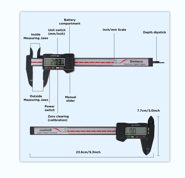 Electronic Digital Caliper and Measuring Tape,6 Inch/150mm Digital Micrometer with Large LCD Screen, Easy Switch from Inch/mm，60 Inch/150cm Measuring Tape for All-Purpose Household