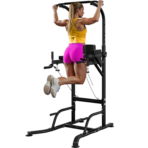 Pull Up Bar Power Tower Dip Station, Adjustable Strength Training Equipment for Home Gym Workout, Multi-Function Pull Up a...
