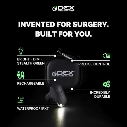 DEX FINGERLIGHT - High Tech Wearable LED Flashlight - Rechargeable Fingerlight - 3 Light Modes - IPX7 Weather Resistant - ...