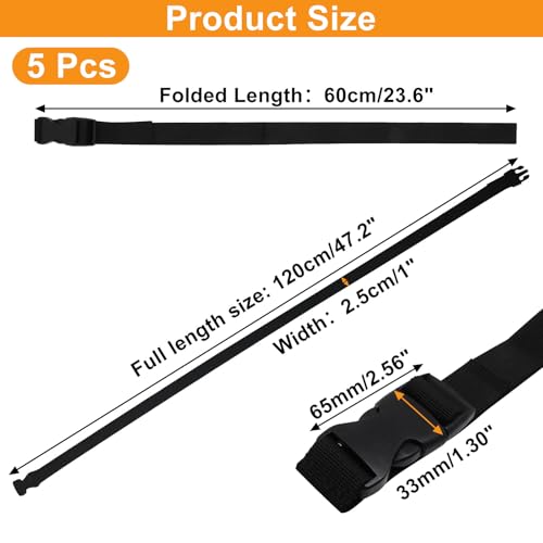 S SYDIEN 5Pcs Black Nylon Strap 1" x 47" (3.9ft) Buckle Straps with Quick Release Adjustable Straps with Buckles, Tie Down...