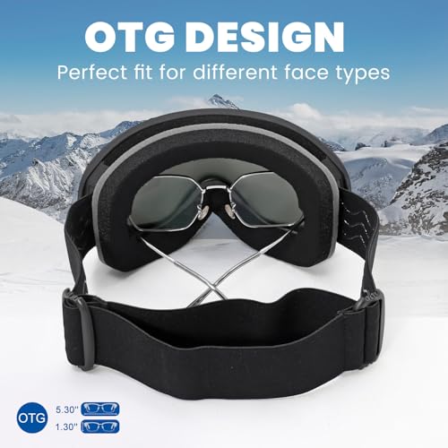 VEWOE Ski Goggles OTG for Men Women, Anti-Fog Snowboard Goggles UV400 Protection Snow Goggles for Adult Youth