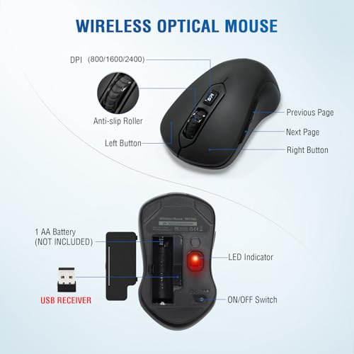 Wireless Keyboard and Mouse Combo, Full-Sized 2.4GHz Wireless Keyboard with Comfortable Palm Rest and Optical Wireless Mou...