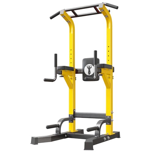 SogesHome Power Tower Pull Up Bar Dip Stand, 10 Adjustable Height Free Standing Assistive Trainer Dip Station, Multi-Funct...