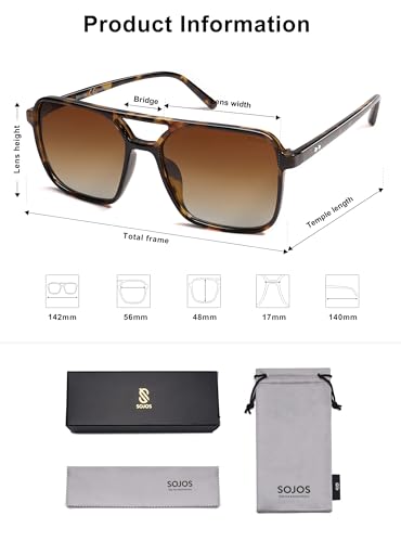 SOJOS Trendy Vintage Aviator Square Sunglasses For Womens Mens Retro 70s UV400 Women Sun Glasses SJ2327