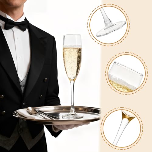 Dylvan Set of 6 Classic Champagne Flutes, 6.43 Ounce Elegant Stemmed Champagne Glasses, Premium Quality Crystal Clear Perf...