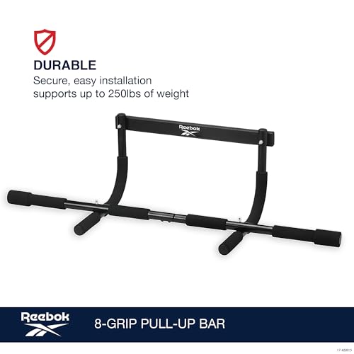 Reebok 8-Grip Pull-Up Bar, Multi-Function Upper Body Workout Rod, Door Frame Fitness Beam with 8 Sure Grip Foam Handles, P...