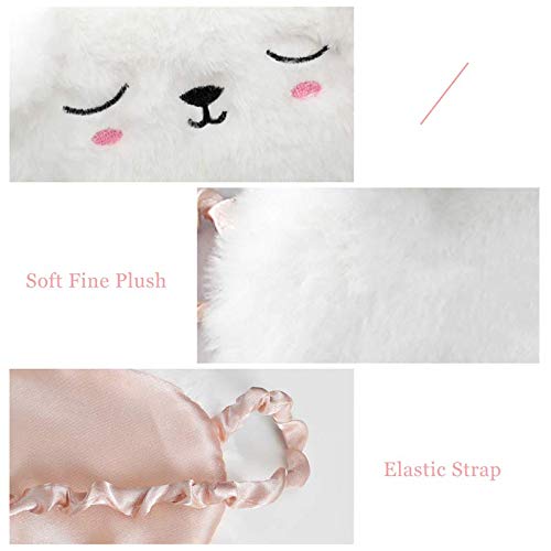 EleCharm Cute Animal Sleeping Mask Soft Plush Eye Mask Blindfold Cover for Kids Girls Women Home Sleeping Traveling (White Dog)