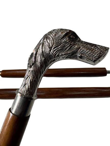 Vintage Dog Head Walking Stick/Cane - Handmade Wooden Foldable Walking Cane with Brass Handle - Brass Derby Designer Handl...