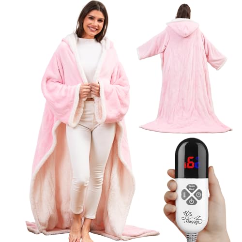 Klaggie Wearable Heated Blanket with Foot Pocket Sleeves, Heated Robe Heated Snuggie, 6 Heating Levels 4 Hours Auto-Off, O...