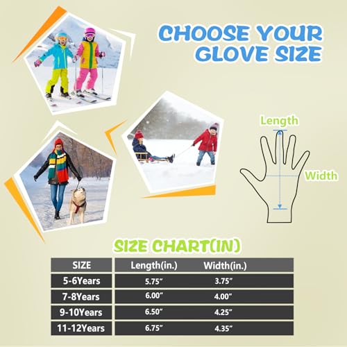 ihuan Kids Winter Waterproof Ski Gloves, Snowboarding Touchscreen Cycling Gloves for Boys Girls As Stocking Stuffers