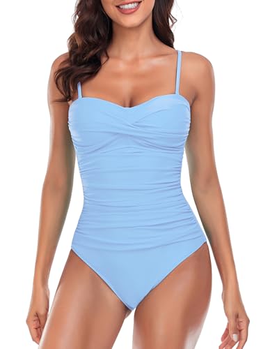 RELLECIGA Women's Tummy Control One Piece Swimsuit Bandeau Strapless Bathing Suits