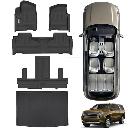 SANBAN-AXE Floor Mats for 2021-2024 2025 Chevrolet Suburban 7 Seats (2nd Row Bucket Seats)（not fit 8 Seats）/ GMC Yukon XL(...