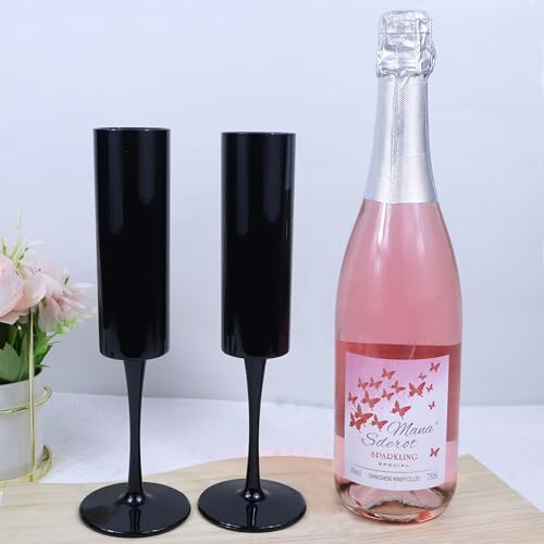 Ahongwenxi 12 Pcs Halloween Black Champagne Flute 6 OZ Acrylic Champagne Flutes Plastic Tall Stemmed Glasses, Unbreakable ...
