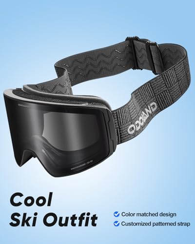 Odoland Photochromic Ski Goggles for Men Women Adult, Snow Snowboard Goggles with Pattern Strap for All Day Skiing Sports
