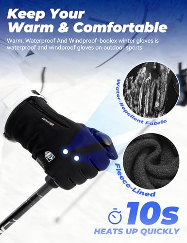 Boolex Sport Gloves, Winter Gloves with Touchscreen Fingers, Waterproof, Windproof, Anti-Slip, Zipper Cuffs, Unisex