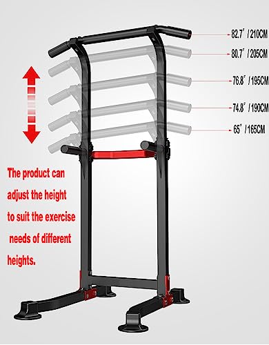 EASY BIG Power Tower Dip Station Pull Up Bar - Multi-Purpose Home Gym Equipment with Adjustable Height and Non-Slip Foot P...