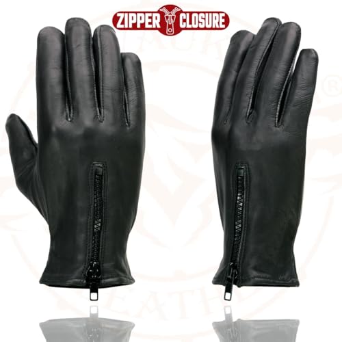 Milwaukee Leather SH226D Men's Black Unlined Leather Lightweight Motorcycle Hand Gloves W/Wrist Zipper Closure