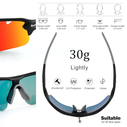 BangLong Polarized Sports Sunglasses Cycling Sun Glasses for Men Women with 5 Interchangeable Lenes for Running Driving