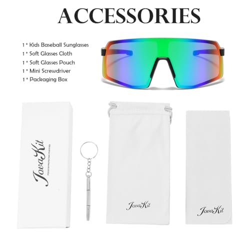 JOVAKIT Kids Baseball Sunglasses for Boys Girls Age 3-13, Youth Baseball Sun Glasses UV400 Sports Cycling Shades