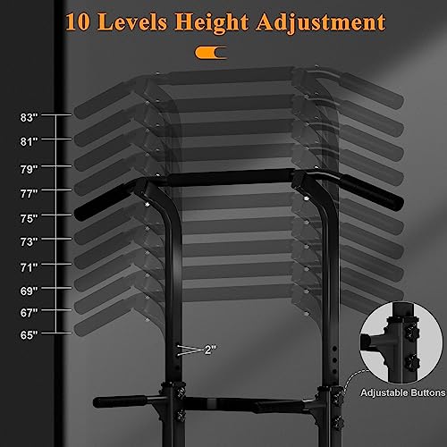 DlandHome Power Tower Pull Up Dip Station Multi-Function Fitness Equipment for Strength Training Adjustable Height Dip Sta...