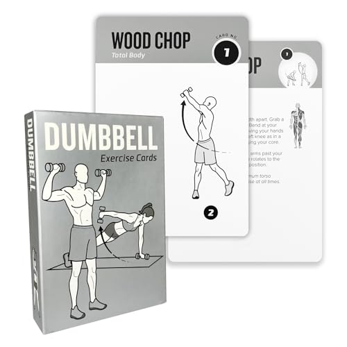 Dumbbell Workout Cards, 62 Large 5"x3.5" Exercise Cards for Home & Gym, Strength Training, Muscle Building, Beginner Fitne...