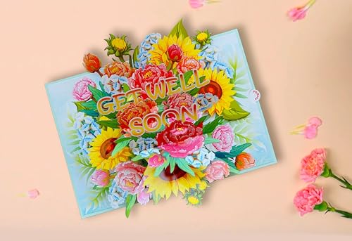 PQ Bees Get Well Pop Up Cards for Women, 3D Encouragement Get Better Soon Card, Colorful Thinking of you 3D for Speedy Sur...