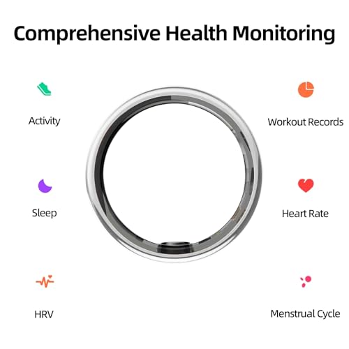 TIAZUUX Smart Ring for Women&Men-Activity/Sleep/Heart Rate/HRV/Stress/Women's Health Tracker-IP76 Waterproof-No Subscripti...