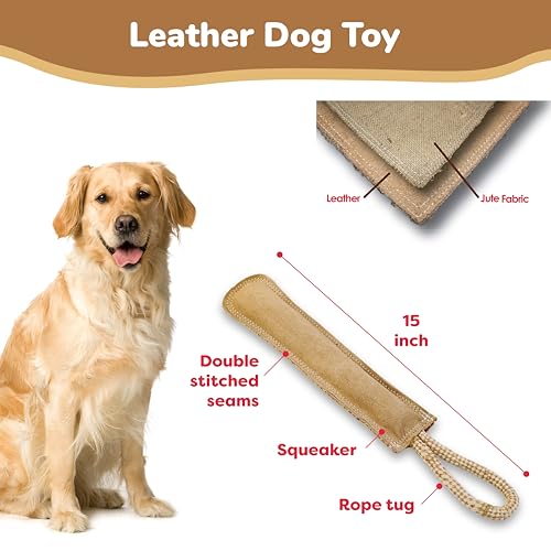 SPOT Dura-Fused Leather Retriever Dog Toy – Real Leather & Jute Fabric, Double-Stitched & Durable, Squeaky Interactive Tug...