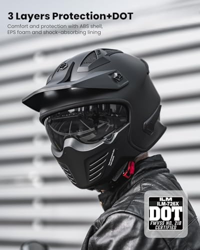 ILM Open Face Motorcycle 3/4 Half Helmet for Dirt Bike Moped ATV UTV Motocross Electric Cruiser Scooter DOT Model 726X(Mat...