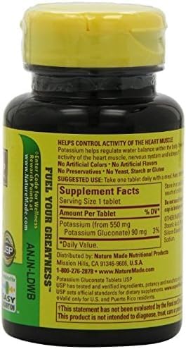 Nature Made Potassium Gluconate 550mg, 100 Tablets (Pack of 5)
