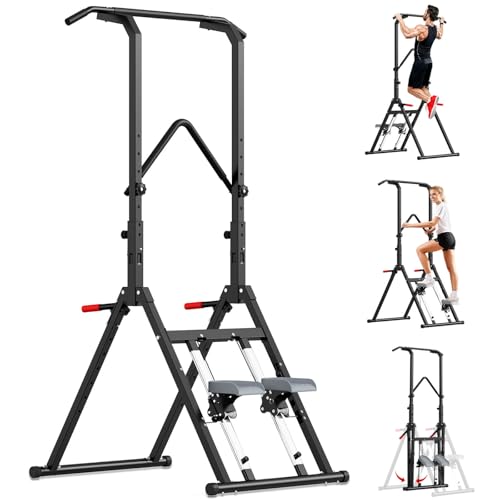Nimsqury Pull Up Bar Free Standing with Stair Stepper, Adjustable Power Tower Dip Station, Multi-functional Strength Train...
