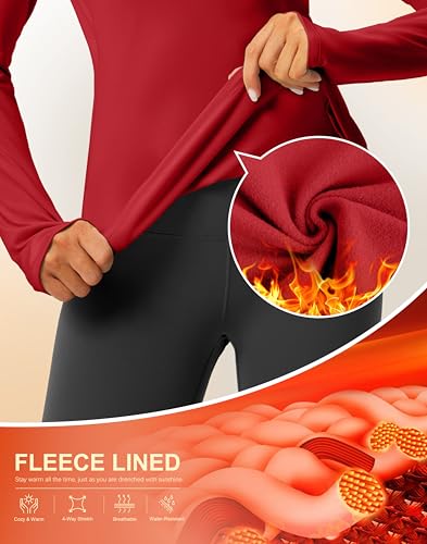 G Gradual Thermal Shirts for Women Long Sleeve Mock Neck Fleece Tops Running Workout Cold Weather Gear with Zip Pocket