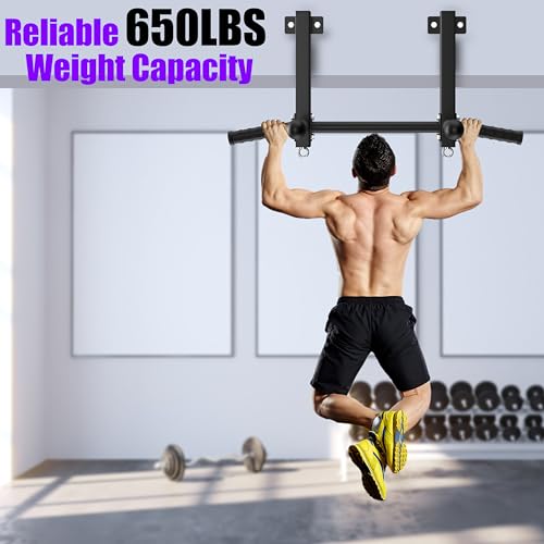 HWOOUSA Joist Mounted Pull Up Bar, 650lbs Heavy Duty Strength Training Pullup Bars, Multi-Grip Chin Up Bar for Home Gym, G...