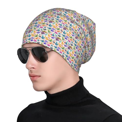 sackhg Many Colorful Cartoon Dinosaurs Print Winter Beanie Hat Men Women Soft Lightweight Thermal Cap for Outdoor Skiing Wear