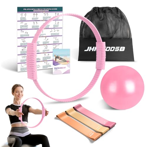 JHMFDDSB Pilates Ring Set, Pilates Essentials Kit with Pilates Ring and Ball, 3 Resistance Bands, Portable Bag & Training ...