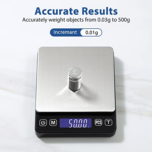 KitchenTour Digital Kitchen Scale - 500g/0.01g High Accuracy Precision Multifunction Food Meat Scale Small Scale Jewelry L...