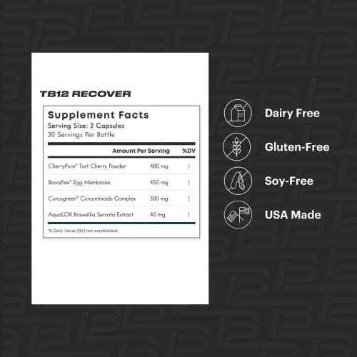 TB12 Recover - Premium Natural Recovery Supplement with Tart Cherry, Egg Membrane, Curcumin, and Boswellia to Support Musc...