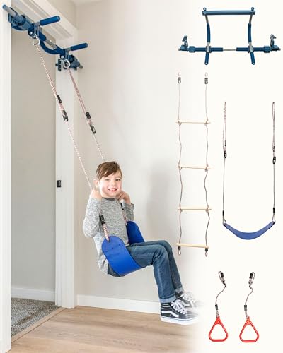 Gym1 Indoor Doorway Gym Set - Sensory Swing & Grip Rings - Adjustable Door Frame Pull-Up Bar for Kids & Adults - Door Fram...