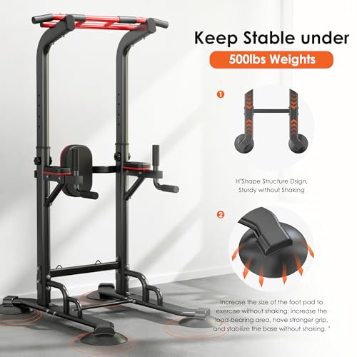 SogesPower Pull Up Bar Station Power Tower,12-Level Adjustable Multi-Function Pull Up Dip Station for Home Gym, Pull Up Ba...