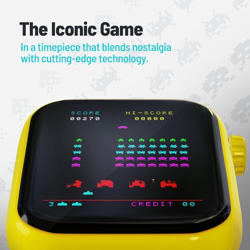 My Play Watch Space Invaders Retro Gaming Smart Watch, Selective Tech, Yellow Bezel, Non-Connected, Built-in Space Invader...