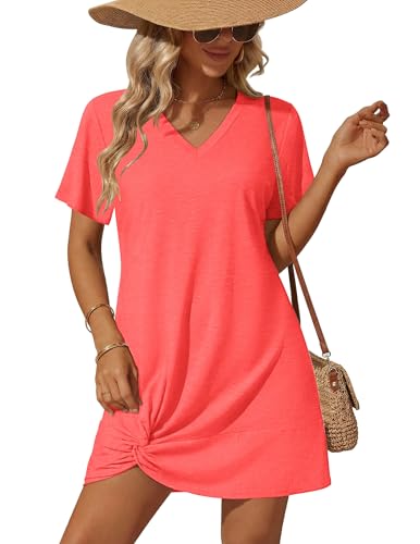 Ekouaer Women's Coverup Short Sleeve Swimsuit Cover Ups 2026 Summer Bathing Suit Cover Twisted Cover Up Dress S-2XL